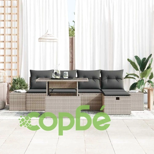 Градински комплект мебели 6 части с възглавници светлосив полиратан ➤ топ цена ➤ sorbe.bg