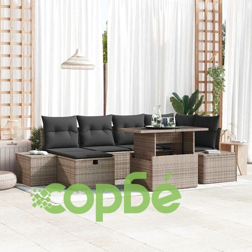 Градински комплект мебели 7 части с възглавници сив полиратан 100x55x73 см ➤ топ цена ➤ sorbe.bg