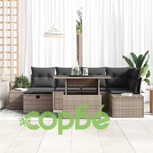 Градински комплект мебели 7 части с възглавници сив полиратан 100x55x73 см ➤ топ цена ➤ sorbe.bg