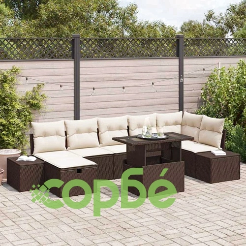 Градински комплект мебели 8 части с възглавници кафяв полиратан 100x55x73 см ➤ топ цена ➤ sorbe.bg