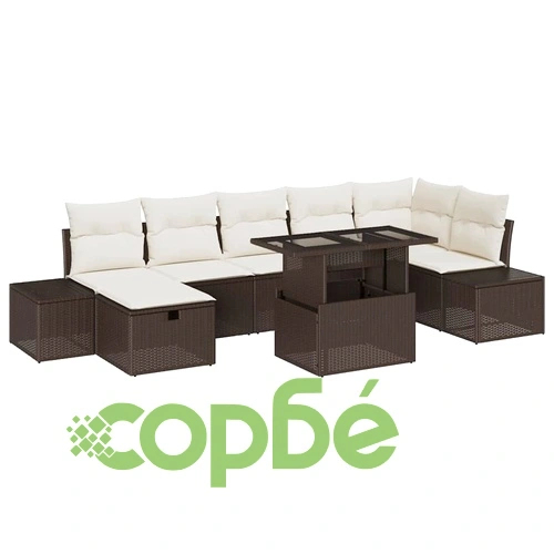 Градински комплект мебели 8 части с възглавници кафяв полиратан 100x55x73 см ➤ топ цена ➤ sorbe.bg