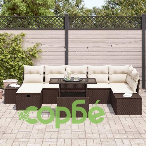 Градински комплект мебели 8 части с възглавници кафяв полиратан 100x55x73 см ➤ топ цена ➤ sorbe.bg