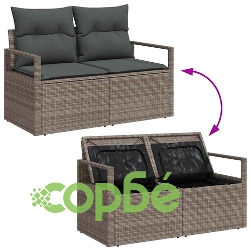 Градински комплект мебели 6 части с възглавници сив полиратан ➤ топ цена ➤ sorbe.bg