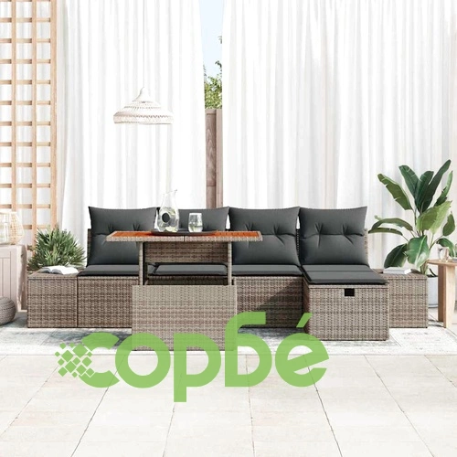 Градински комплект мебели 6 части сив полиратан с възглавници ➤ топ цена ➤ sorbe.bg