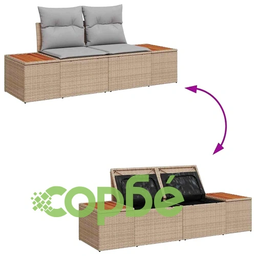 Градински комплект от 6 части с възглавници бежов полиратан акация ➤ топ цена ➤ sorbe.bg