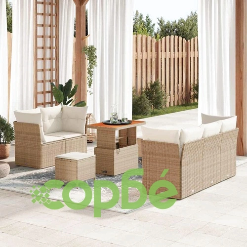 Градински комплект мебели 8 части с възглавници бежов полиратан акация ➤ топ цена ➤ sorbe.bg