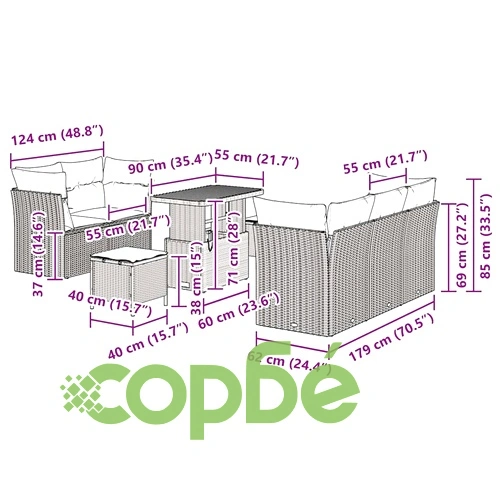 Градински комплект мебели 8 части с възглавници бежов полиратан акация ➤ топ цена ➤ sorbe.bg