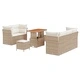 Градински комплект мебели 8 части с възглавници бежов полиратан акация