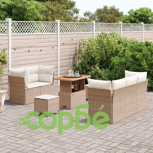 Градински комплект мебели 8 части с възглавници бежов полиратан акация ➤ топ цена ➤ sorbe.bg