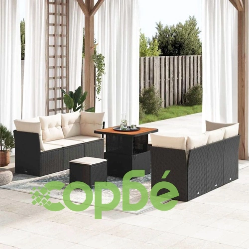 Градински комплект мебели 9 части полиратан и акация черен 80x80x71 см ➤ топ цена ➤ sorbe.bg