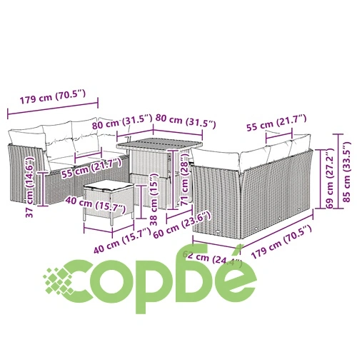 Градински комплект мебели 9 части полиратан и акация черен 80x80x71 см ➤ топ цена ➤ sorbe.bg
