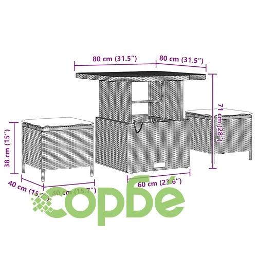 Градински комплект мебели 9 части полиратан и акация черен 80x80x71 см ➤ топ цена ➤ sorbe.bg