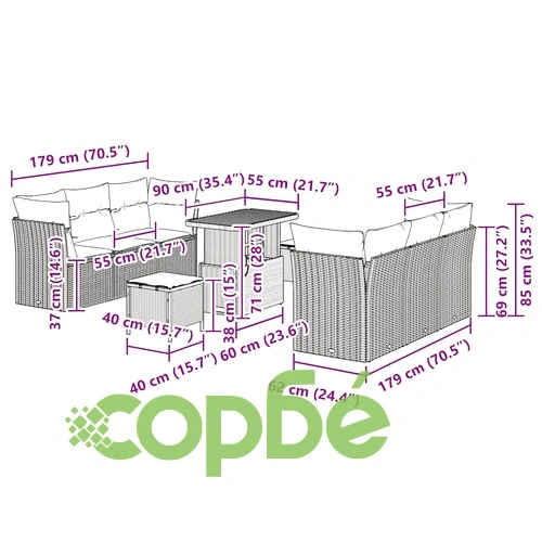 Градински комплект мебели 9 части полиратан бежов с възглавници акация ➤ топ цена ➤ sorbe.bg