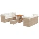 Градински комплект мебели 9 части полиратан бежов с възглавници акация