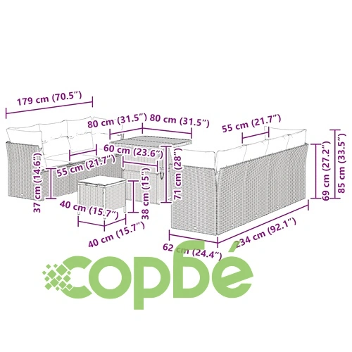 Градински комплект мебели 10 части от полиратан бежов с акациева маса ➤ топ цена ➤ sorbe.bg