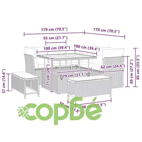 Градински комплект мебели 8 части с възглавници черен полиратан акация ➤ топ цена ➤ sorbe.bg