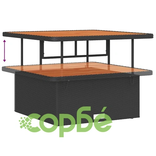 Градински комплект мебели 8 части с възглавници черен полиратан акация ➤ топ цена ➤ sorbe.bg