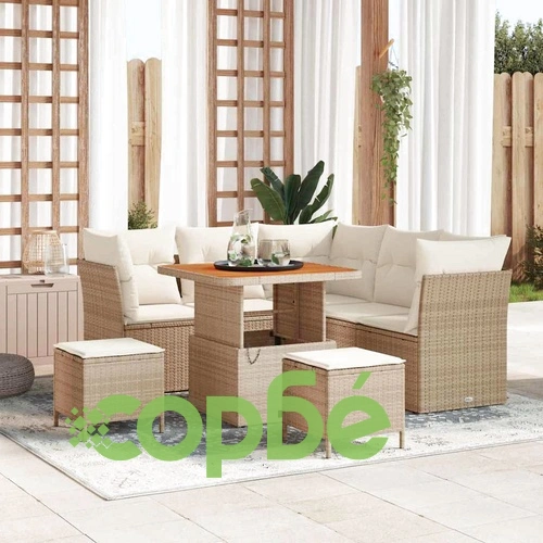 Градински комплект мебели 8 части с възглавници бежов полиратан акация ➤ топ цена ➤ sorbe.bg
