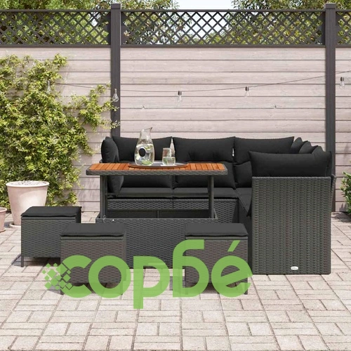 Градински комплект мебели 9 части полиратан и акация черен ➤ топ цена ➤ sorbe.bg