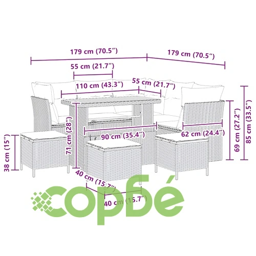 Градински комплект от полиратан 9 части с възглавници бежов акация ➤ топ цена ➤ sorbe.bg