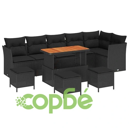 Градински Комплект Мебели 10 части от Полиратан и Акация - Черен ➤ топ цена ➤ sorbe.bg