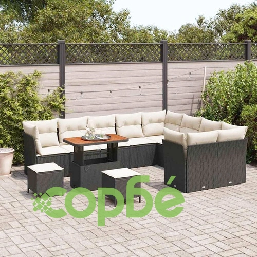 Градински комплект мебели 12 части полиратан акация черен ➤ топ цена ➤ sorbe.bg