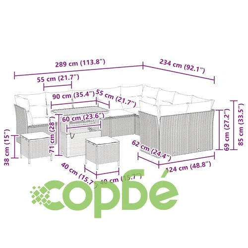 Градински комплект мебели 12 части полиратан бежов с възглавници акация ➤ топ цена ➤ sorbe.bg