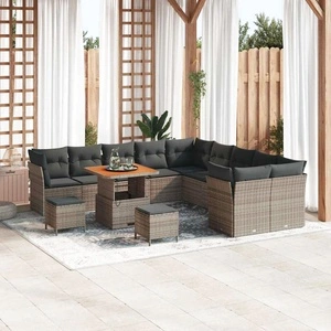 Градински диван комплект 13 части полиратан акация сив 80x80x71 см
