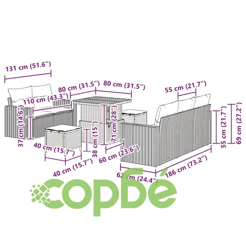 Градински комплект мебели 8 части полиратан бежов с възглавници акация ➤ топ цена ➤ sorbe.bg