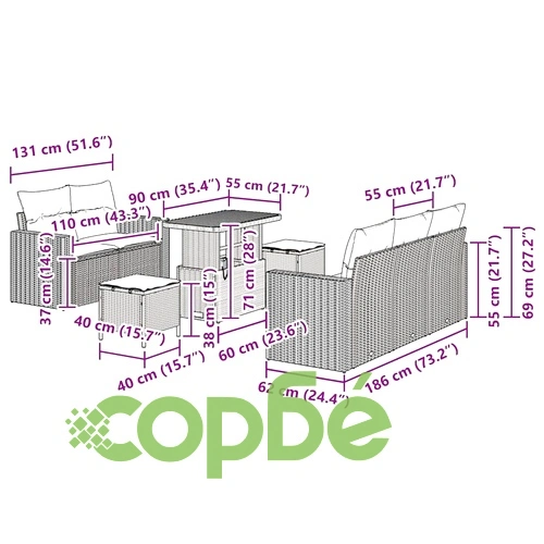 Градински комплект мебели 8 части полиратан бежов с възглавници акация ➤ топ цена ➤ sorbe.bg