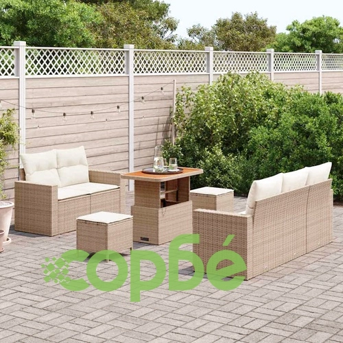 Градински комплект мебели 8 части полиратан бежов с възглавници акация ➤ топ цена ➤ sorbe.bg