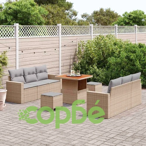 Градински комплект от 9 части с възглавници бежов полиратан акация ➤ топ цена ➤ sorbe.bg