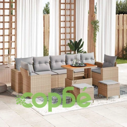 Градински комплект мебели 10 части полиратан бежов с възглавници ➤ топ цена ➤ sorbe.bg