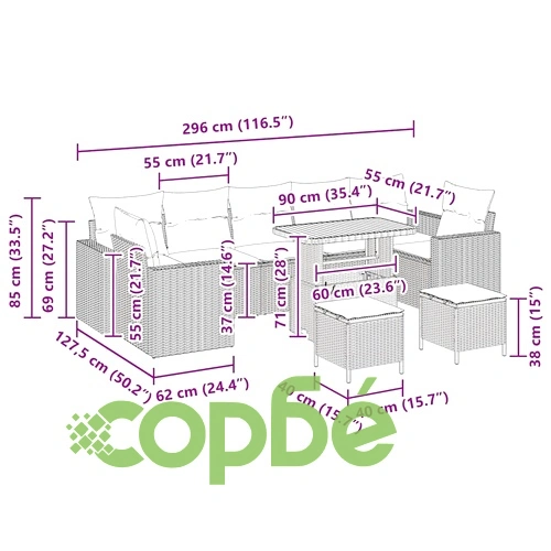 Градински комплект мебели 10 части полиратан бежов с възглавници ➤ топ цена ➤ sorbe.bg