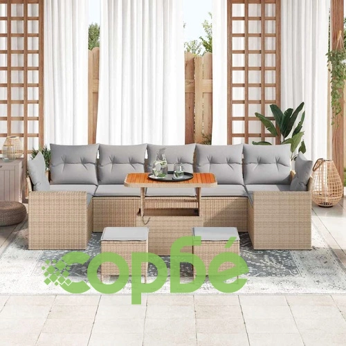 Градински комплект мебели 10 части полиратан бежов с възглавници ➤ топ цена ➤ sorbe.bg