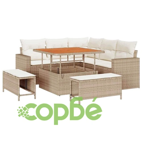 Градински комплект мебели 8 части полиратан бежов с възглавници ➤ топ цена ➤ sorbe.bg