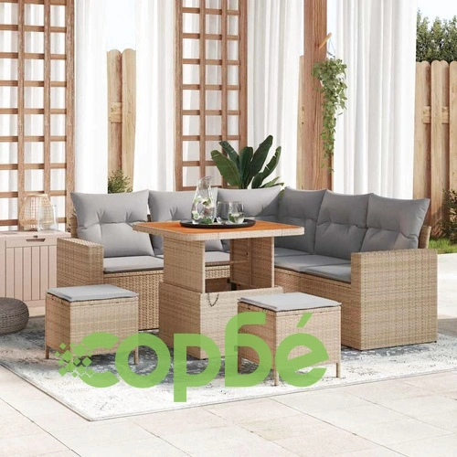 Градински комплект 8 части с възглавници бежов полиратан акация ➤ топ цена ➤ sorbe.bg