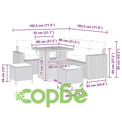 Градински комплект 8 части с възглавници бежов полиратан акация ➤ топ цена ➤ sorbe.bg