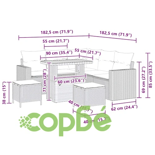 Градински комплект от 8 части с възглавници бежов полиратан и акация ➤ топ цена ➤ sorbe.bg
