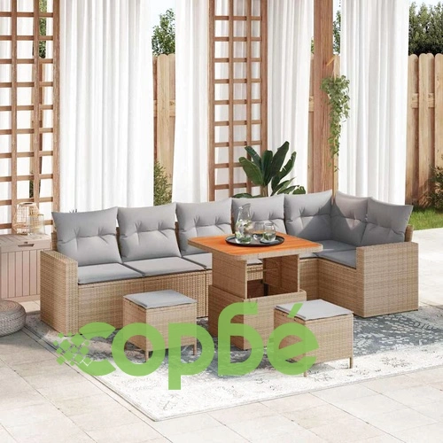 Градински комплект мебели 9 части полиратан и акация бежов ➤ топ цена ➤ sorbe.bg