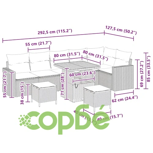 Градински комплект мебели 9 части полиратан и акация бежов ➤ топ цена ➤ sorbe.bg