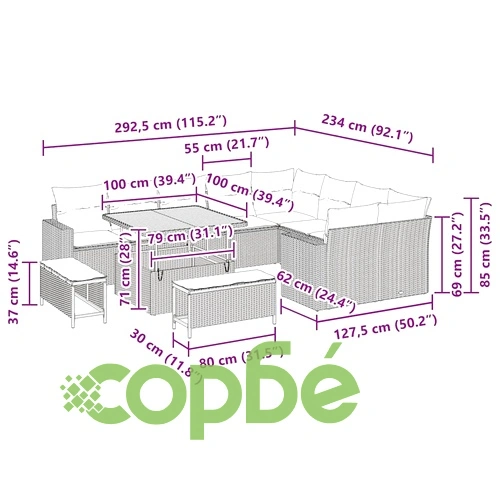 Градински комплект мебели 12 части полиратан акация бежов цвят ➤ топ цена ➤ sorbe.bg