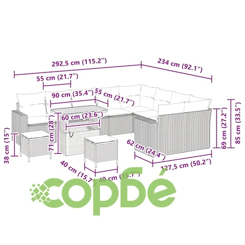 Градински комплект мебели 12 части полиратан бежов с възглавници ➤ топ цена ➤ sorbe.bg