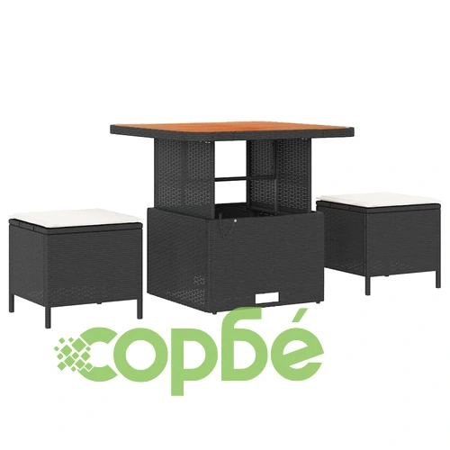 Градински комплект мебели 13 части с възглавници от полиратан и акация ➤ топ цена ➤ sorbe.bg