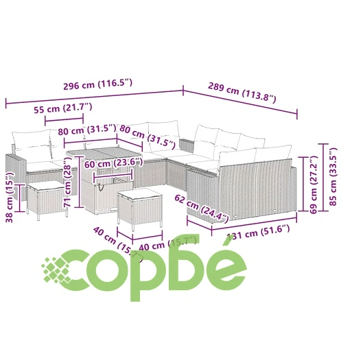 Градински комплект мебели 13 части полиратан акация бежов 80x80x71 см ➤ топ цена ➤ sorbe.bg