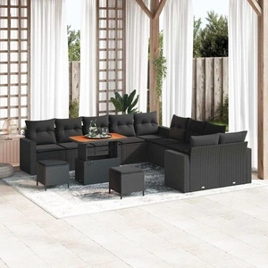 13-частен градински комплект от полиратан и акация черен цвят