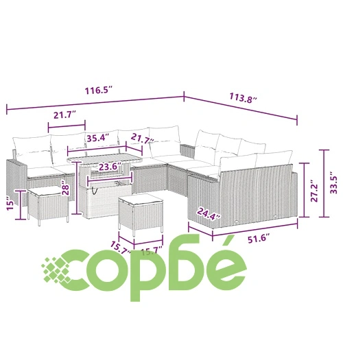 13-частен градински комплект от полиратан и акация черен цвят ➤ топ цена ➤ sorbe.bg