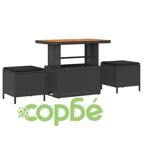 13-частен градински комплект от полиратан и акация черен цвят ➤ топ цена ➤ sorbe.bg