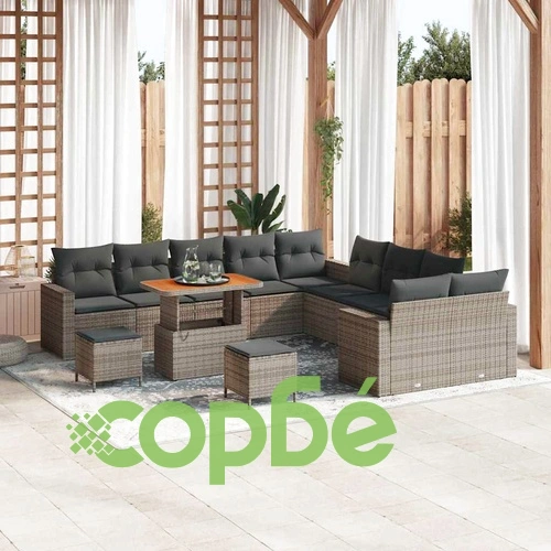 Градински комплект мебели 13 части сив полиратан с възглавници ➤ топ цена ➤ sorbe.bg