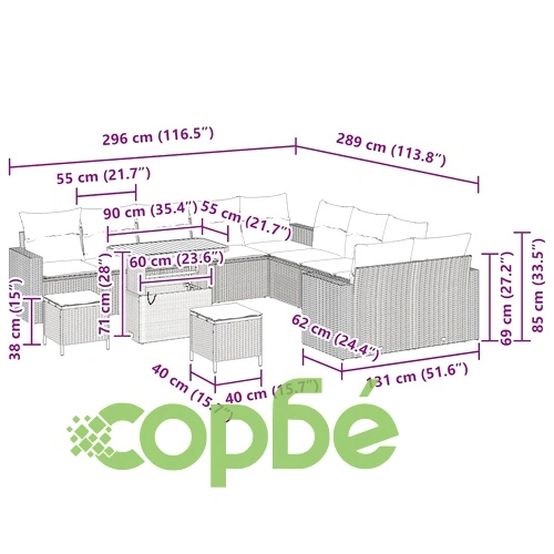 Градински комплект мебели 13 части сив полиратан с възглавници ➤ топ цена ➤ sorbe.bg